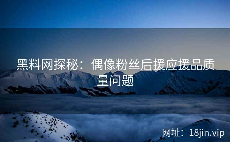 黑料网探秘：偶像粉丝后援应援品质量问题